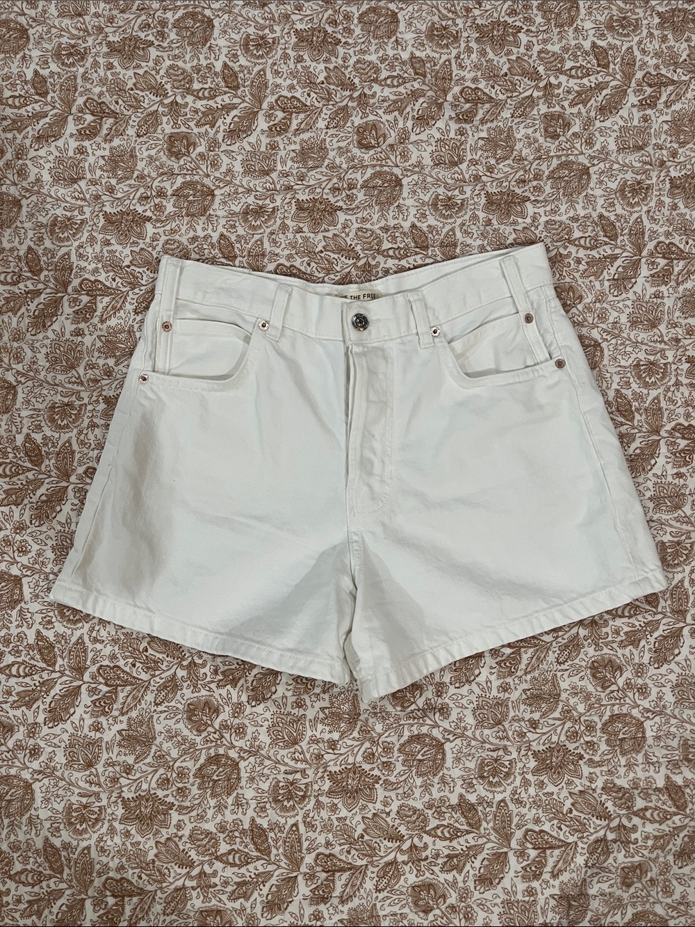 FP: Size 28 White High-Rise Denim Shorts with Classic Five-Pocket Style